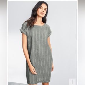 Eileen Fisher Hemp Organic Cotton Shift Dress SZ PS Charcoal Stripe